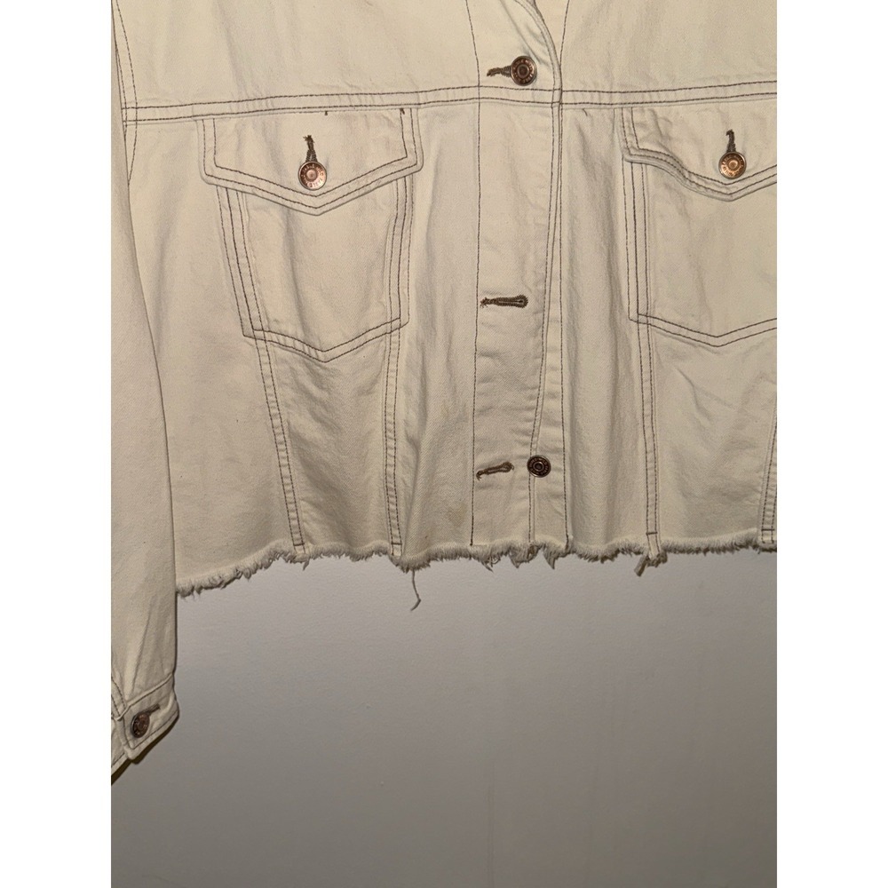 Wild Fable Cream Cropped Denim Trucker Jacket XL Raw Hem NWOT - Picture 8 of 11